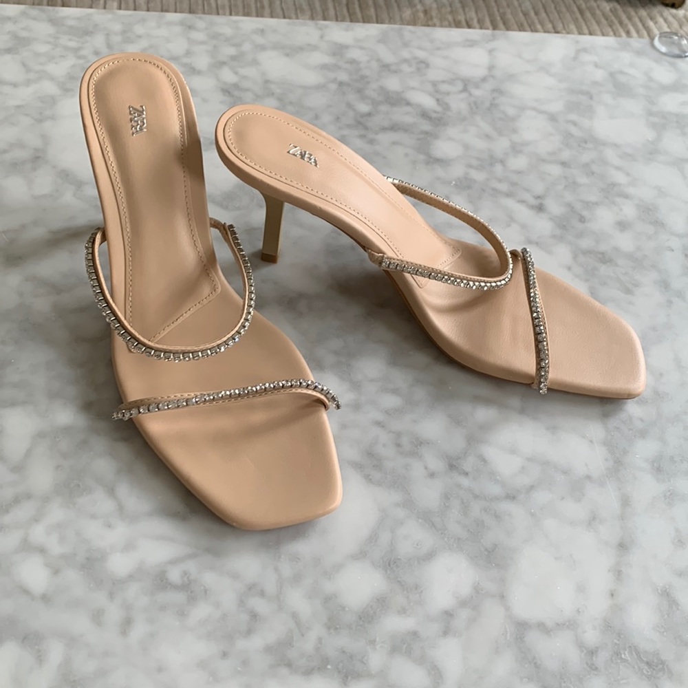 Zara heels size 41 nude rhinestone